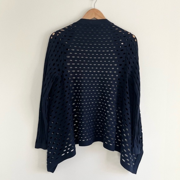 Milly Navy Pointelle Hole Silk Cardigan - Picture 5 of 12